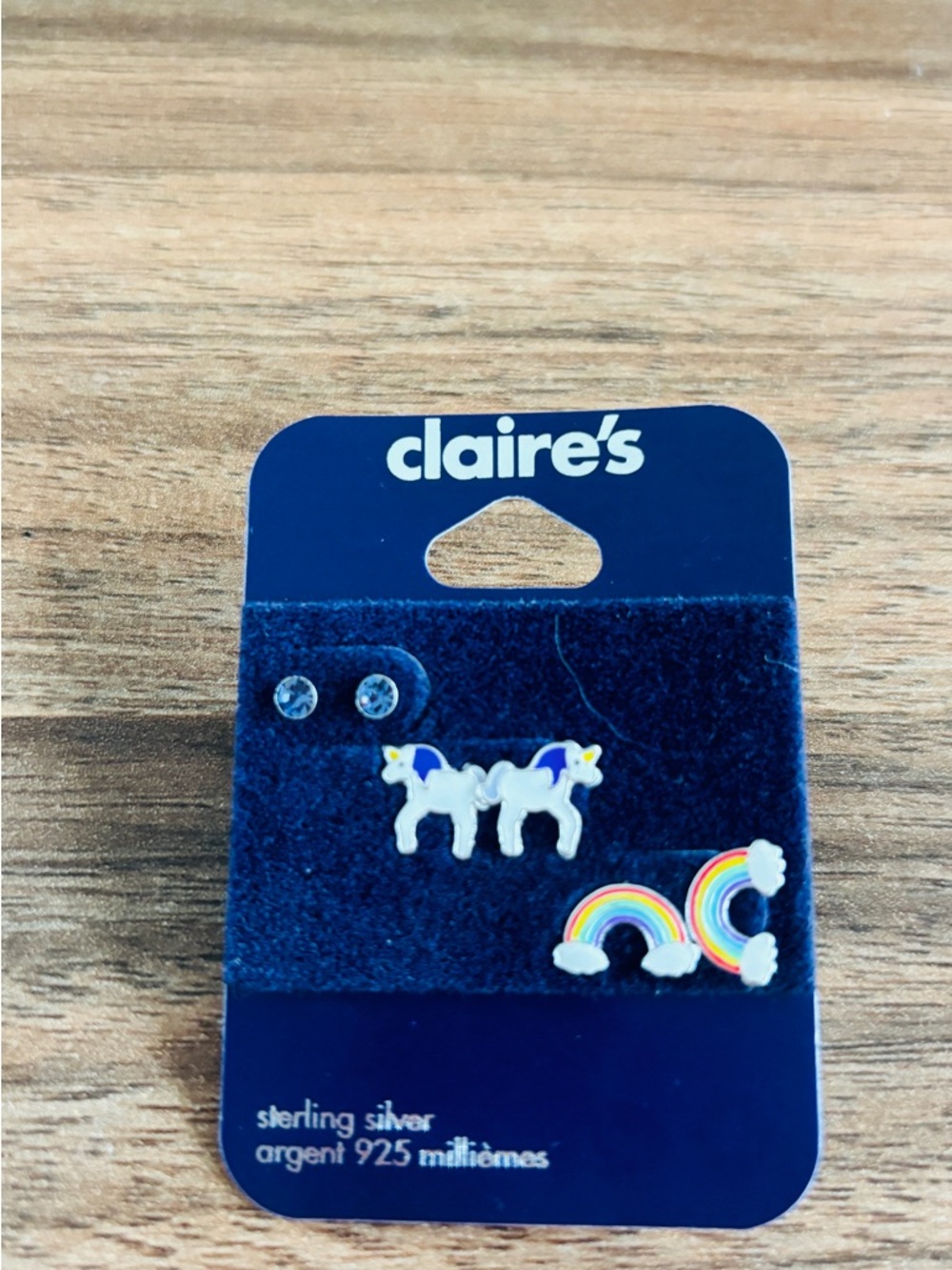 claire's Kids White Unicorn & Rainbow Earring Set 925 Sterling Silver